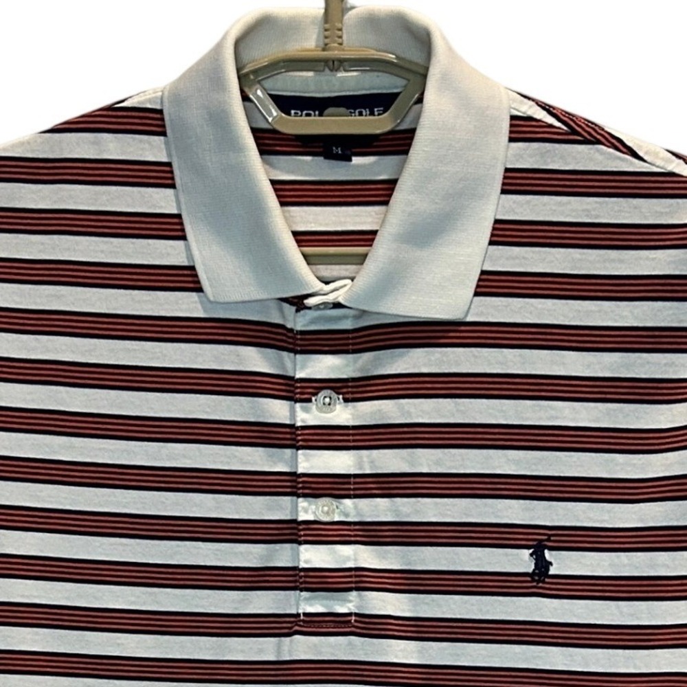 Polo Golf Ralph Lauren Polo Shirt M Men's White Striped Pima Cotton Short Sleeve